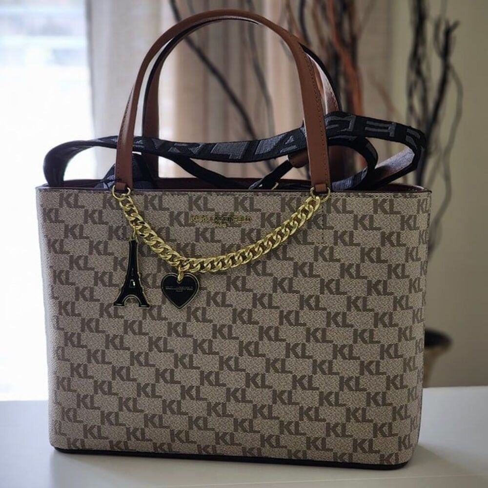 New! Karl Lagerfeld Paris Almond Tupe Crossbody Hand Bag Purse